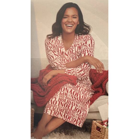 Lands' End Other - Lands End Holiday Ivory Greetings Supima Cotton Nightgown Sleep Dress Woman’s L